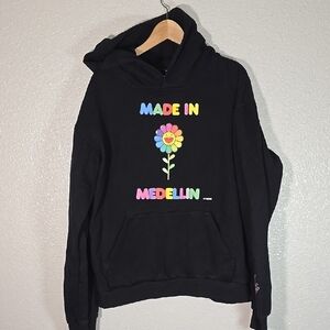 J Balvin Black Hoodie with Colorful Flower Design
